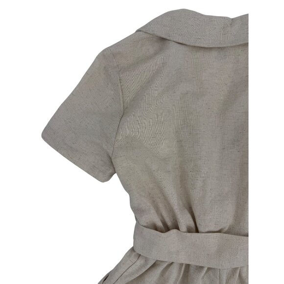 Princess Polly Deep V Croquette Playsuit Romper Collared Belted Neutral Beige 0 - Picture 8 of 16